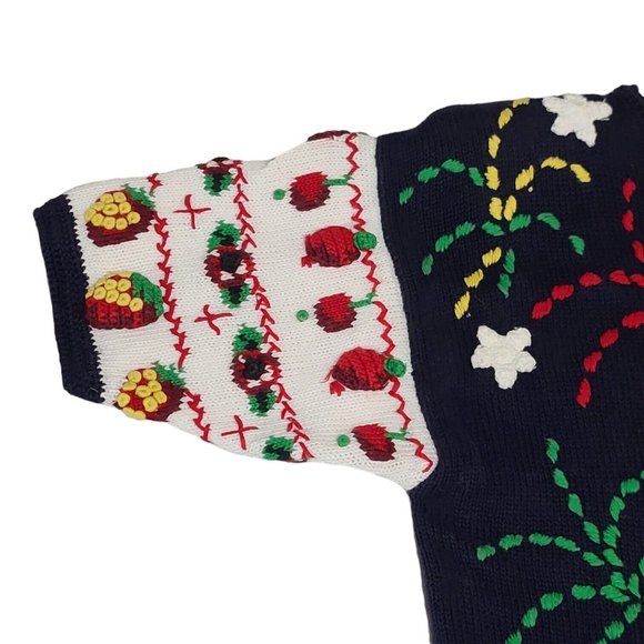 Vintage Eagle's Eye Cardigan Sweater Patriotic Red White & Blue 4th July Sz S - Picture 2 of 10